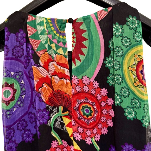 Desigual EUC Sz 12 Colorful Felt Beaded Floral Sleeveless Halter Dress (0609) - Picture 10 of 16